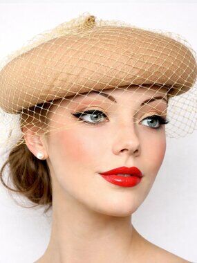 Camel Wool Felt Beret w Veil Netting for Church Party Retro Style Hat - Hey Viv